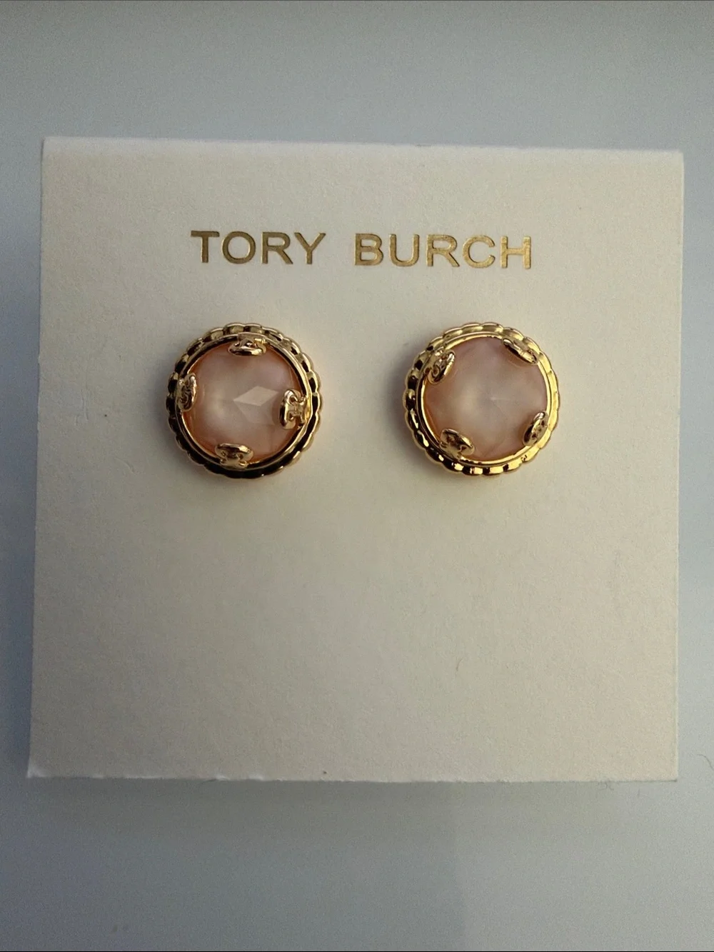 Tory Burch Gold and Blush Round Stud Earrings NWOT